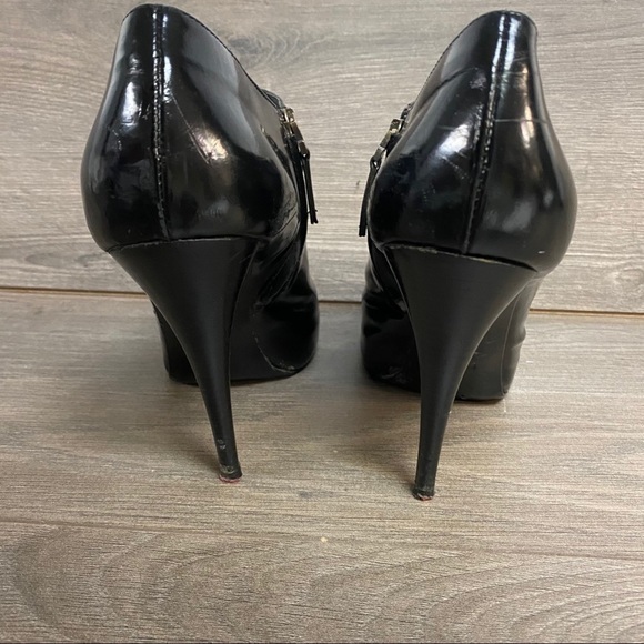 Fendi | Black Patent Leather Peep Toe Mesh Booties - Picture 7 of 10